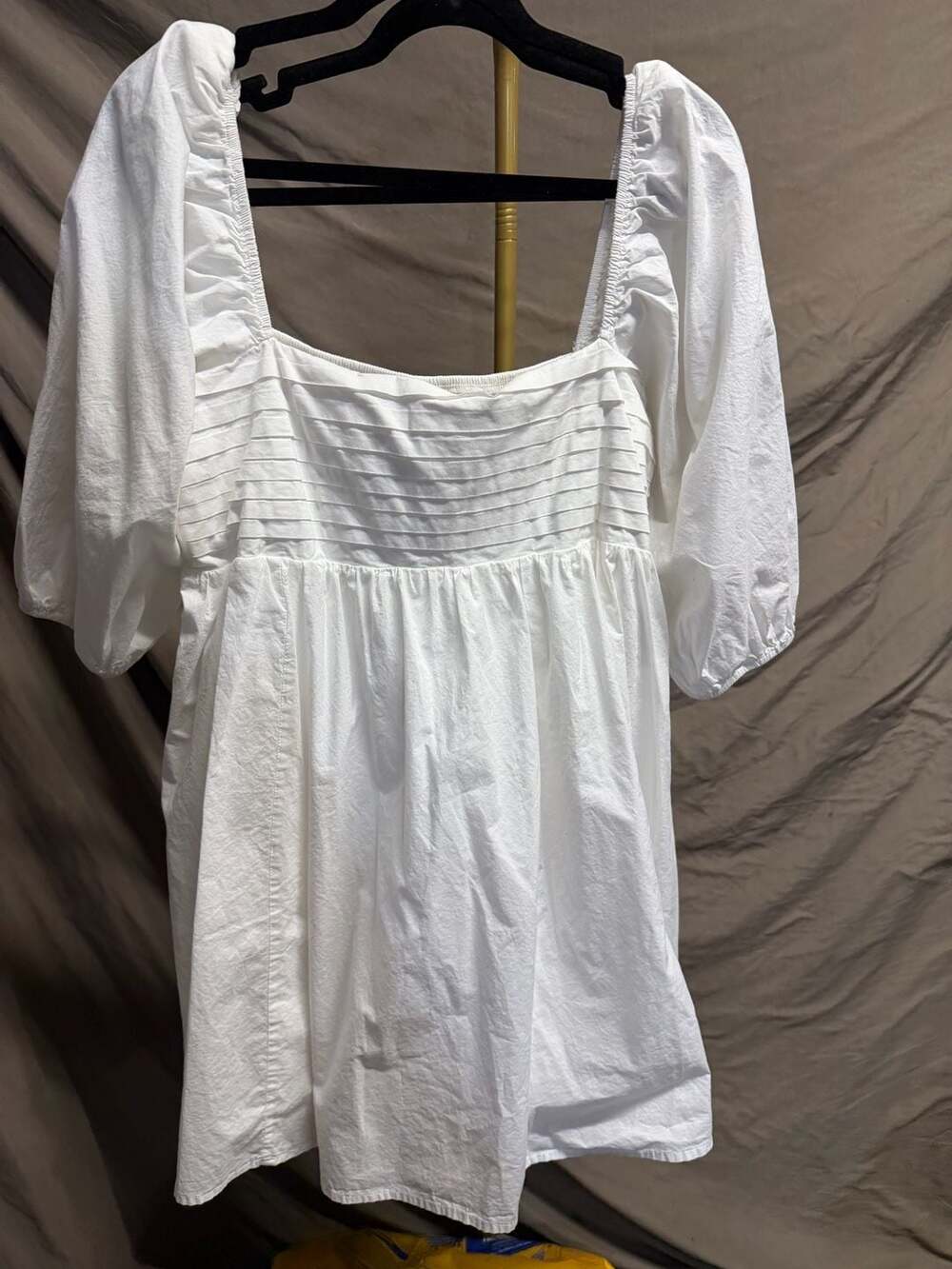 017 Blue Rain White Square Neck Puff Sleeve Smocked Mini Dress